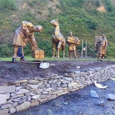 定制玻璃钢仿铜茶马古道人物雕塑户外古代马帮茶文化运茶景观摆件