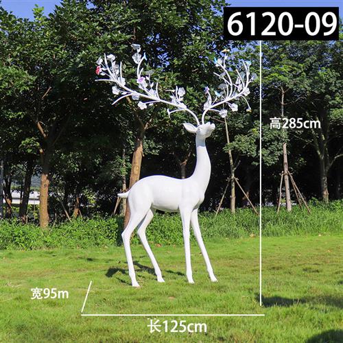 玻璃钢几何抽象艺术白鹿雕塑商场园林景区展馆铁艺梅花鹿动物摆件