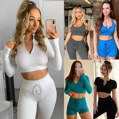 Women Seamless Sport Set Fitness Clothes无缝健身服套装女秋冬