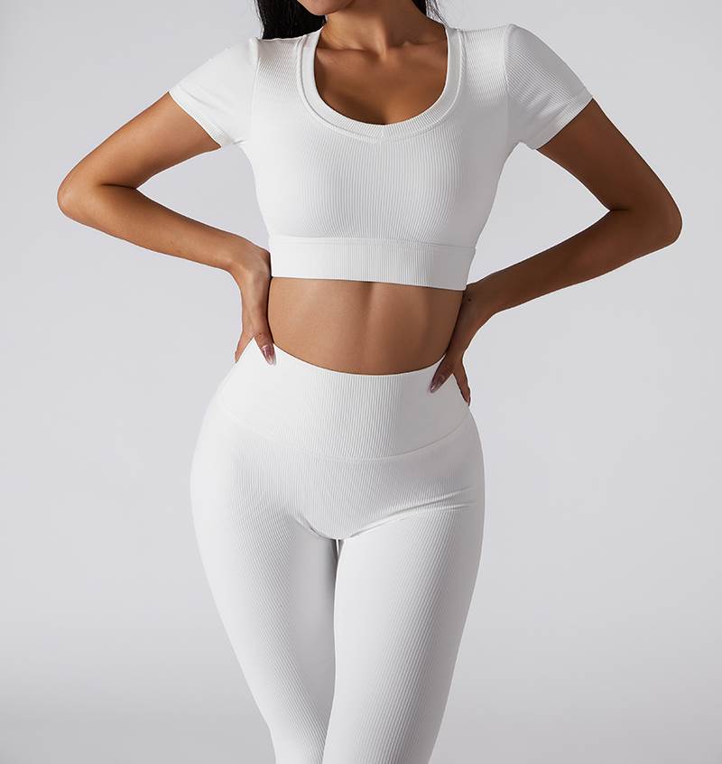 含胸垫健身服紧身短袖上衣套装workout clothes Gym Tops pants