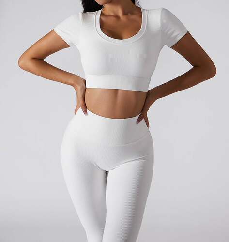 含胸垫健身服紧身短袖上衣套装workout clothes Gym Tops pants