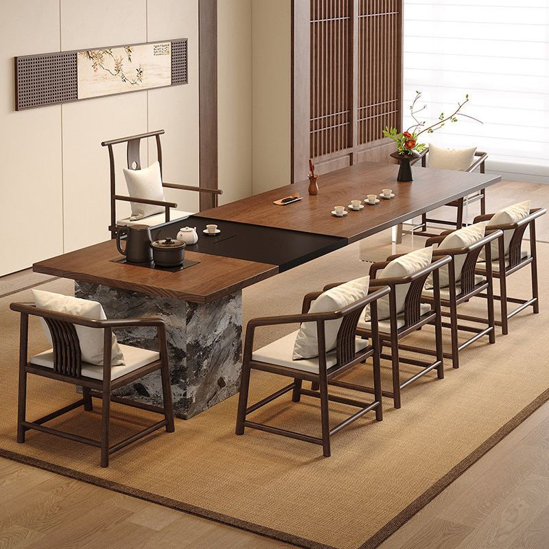 新中式大板茶桌宋代美学茶台办公室轻奢新款高端烧水壶一体嵌入式,住宅家具,家用茶台/茶桌,淘宝优惠券,粉丝福利购,淘宝优惠卷