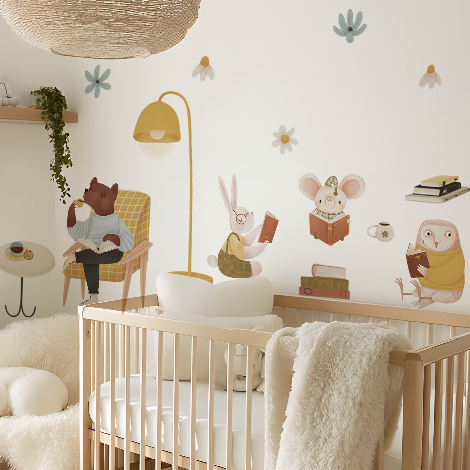 Astrkiz《冬日森林》原创可爱动物书店学习早教墙贴DIY儿童房装饰