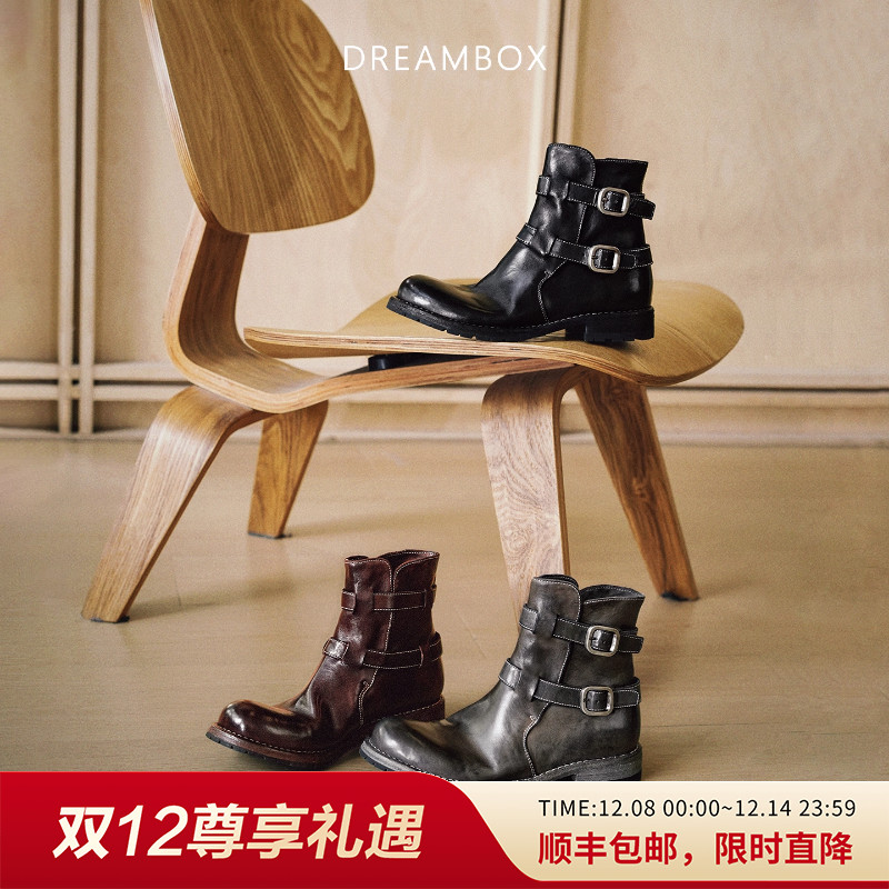 英伦复古马皮皮带扣骑士靴