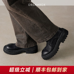 DREAMBOX钧博高档马臀皮复古马丁靴厚底增高短筒靴手工固特异女靴