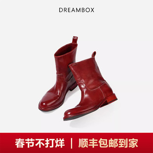 DREAMBOX钧博高档轻奢水洗马皮骑士靴时尚气质瘦瘦靴复古中筒女靴