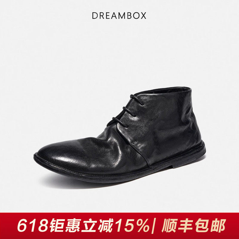 DREAMBOX钧博石洗马皮时尚短靴秋冬新款女靴软底软面纯手工马丁靴