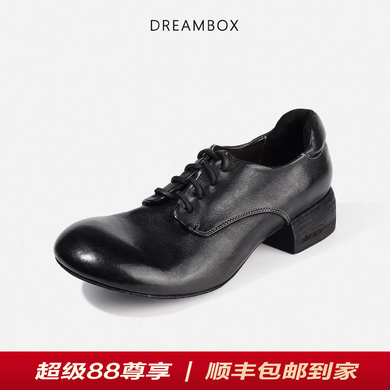 DREAMBOX钧博高档轻奢水洗马皮小皮鞋春夏新款女鞋英伦复古德比鞋