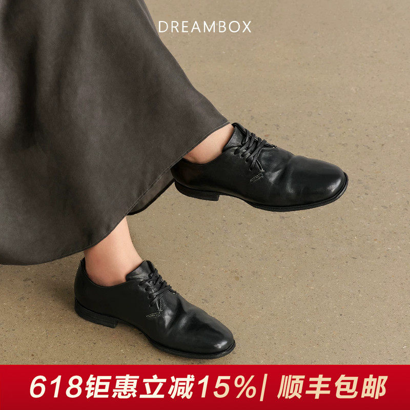 DREAMOX钧博女鞋水洗马皮极简风休闲皮鞋夏季薄款舒适透气德比鞋