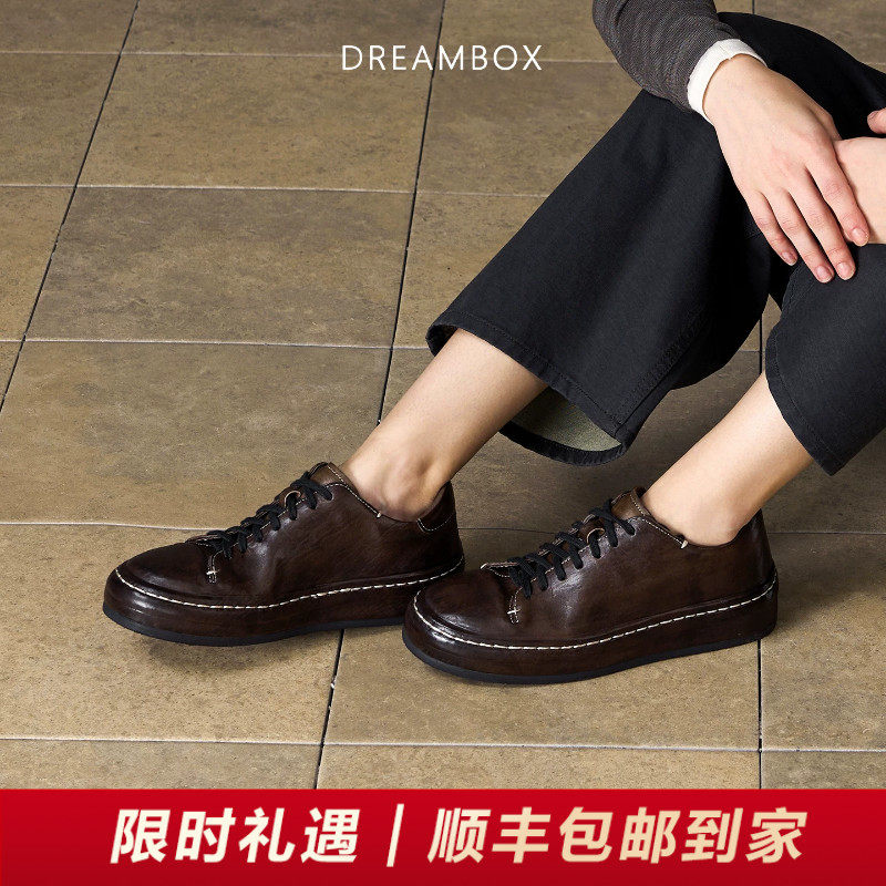 DREAMBOX钧博水洗马皮小皮鞋春夏新款女鞋舒适透气运动休闲板鞋