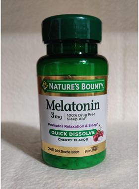 美国Nature's Bounty Melatonin 睡眠片 褪黑素3mg*240片