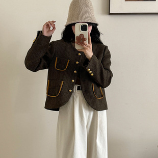 [本初]小香风羊毛呢外套女2024秋款气质圆领小个子粗花呢短款上衣