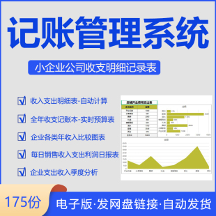 记账管理系统公司企业部门收入支出记账明细表自动计算收入支出报表全年财务收支记账管理系统Excel表格模板