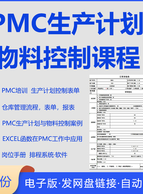PMC生产计划与物料控制视频课程PMC培训PPT课件生产管理培训仓库物料流程表格生产计划控制表单生产计划手册