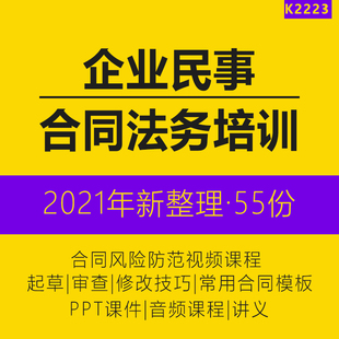 企业民事合同起草审查修改技巧法务培训PPT课件音视频讲义合伙经营购销担保股权质押合同协议书模板范本样本