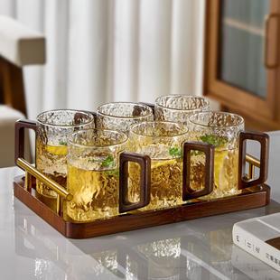 家用喝水大容量水杯高级带把手茶水杯泡茶杯 高硼硅杯子玻璃杯中式