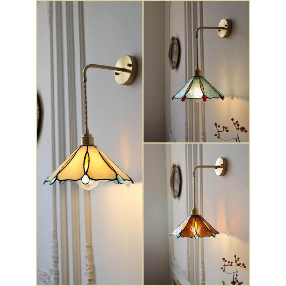 覆古风卧室床头吊线玻璃壁灯装饰灯具彩色蓝色粉色咖啡白色大帐篷,家装灯饰光源,壁灯,淘宝优惠券,粉丝福利购,淘宝优惠卷