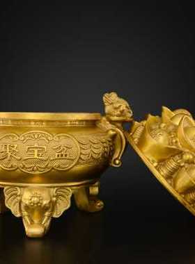 黄铜金蟾聚宝盆摆件客厅家居财位店铺开业礼品办公室装饰存钱罐