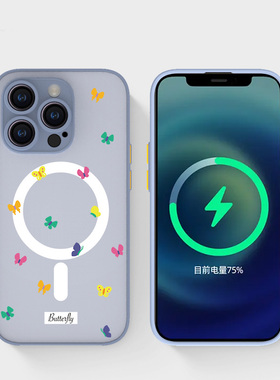 奔斯特13mini肤感磁吸14magsafe手机壳适用iphone网红创意磨砂se2灰色15plus苹果11pro小众个性12max彩色蝴蝶