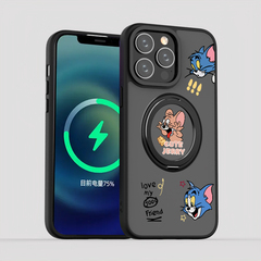 奔斯特适用于适用iPhone16e磁吸手机壳12plus新款14max自带360旋转支架13防摔11支点保护套猫和老鼠15pro创意