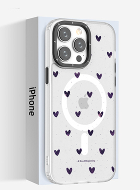 适用于苹果16e磨砂好看手机壳magsafe15plus爱心13紫色11max防摔14pro高级感12简约保护套17air磁吸小众艺术