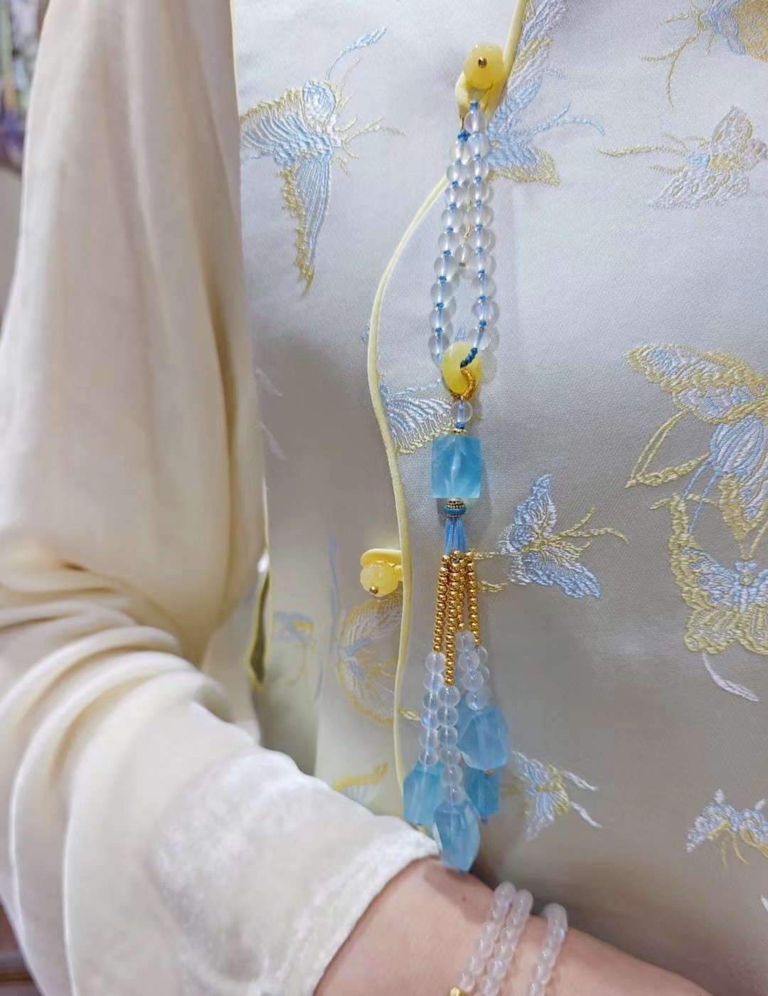 天然海蓝宝项链月光石万能链女款海蓝宝吊坠海蓝宝项链海蓝宝挂件