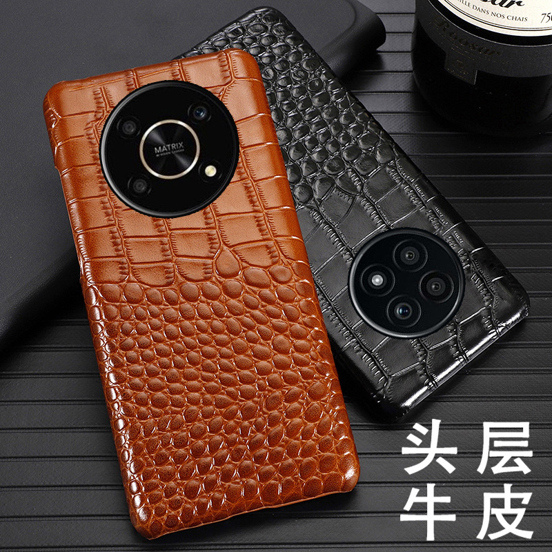 适用荣耀X30手机壳牛皮鳄鱼腹纹半包后盖荣耀X30i高档真皮保护套