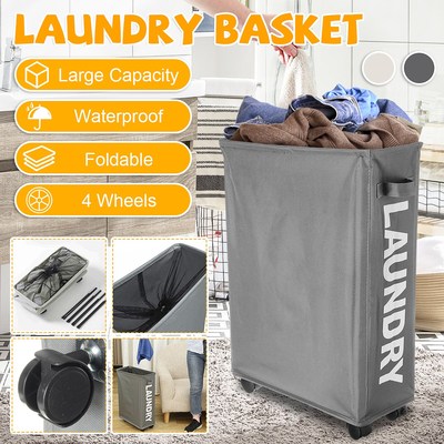 Foldable Dirty Laundry Basket with Caster Wheels Portable C