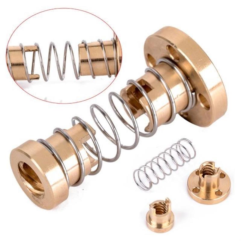 Brass T8 Anti-Backlash Spring Loaded Nut Set for 8mm Thre
