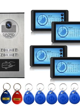 4 Units Home Apartment Intercom System Video Record RFID Un