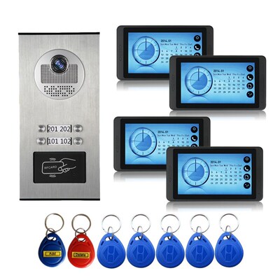 4 Units Home Apartment Intercom System Video Record RFID Un