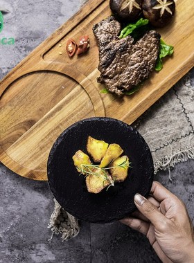 Japanese Natural Slate Western Dinner Plate Solid Wooden Tra