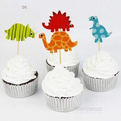 24pcs Dinosaur Cake Dessert Inserted Card Prod for Birthday