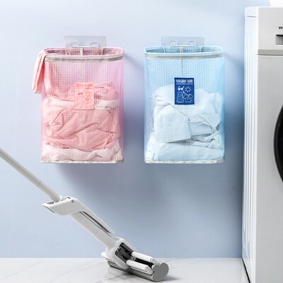 Bathroom Hanging Clothes Laundry Basket Bin With Self adhen