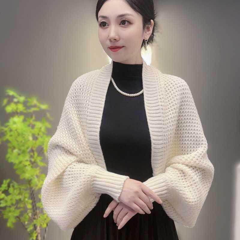 韩版纯色2026新款密织开衫长袖披肩外搭高端女士外套时尚洋气高档