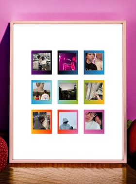 拍立得铝合金相框SQ方4寸彩虹相纸装裱框展示框摆挂装饰情侣礼物