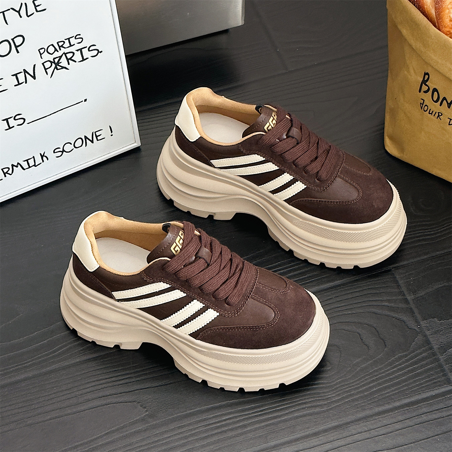 春秋季增高百搭休闲阿甘勃肯鞋女