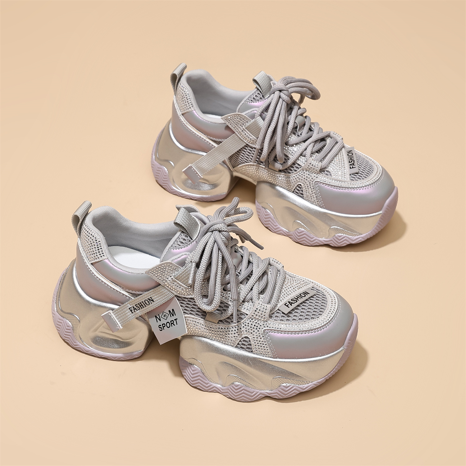 百搭真皮轻便运动鞋网面老爹鞋女