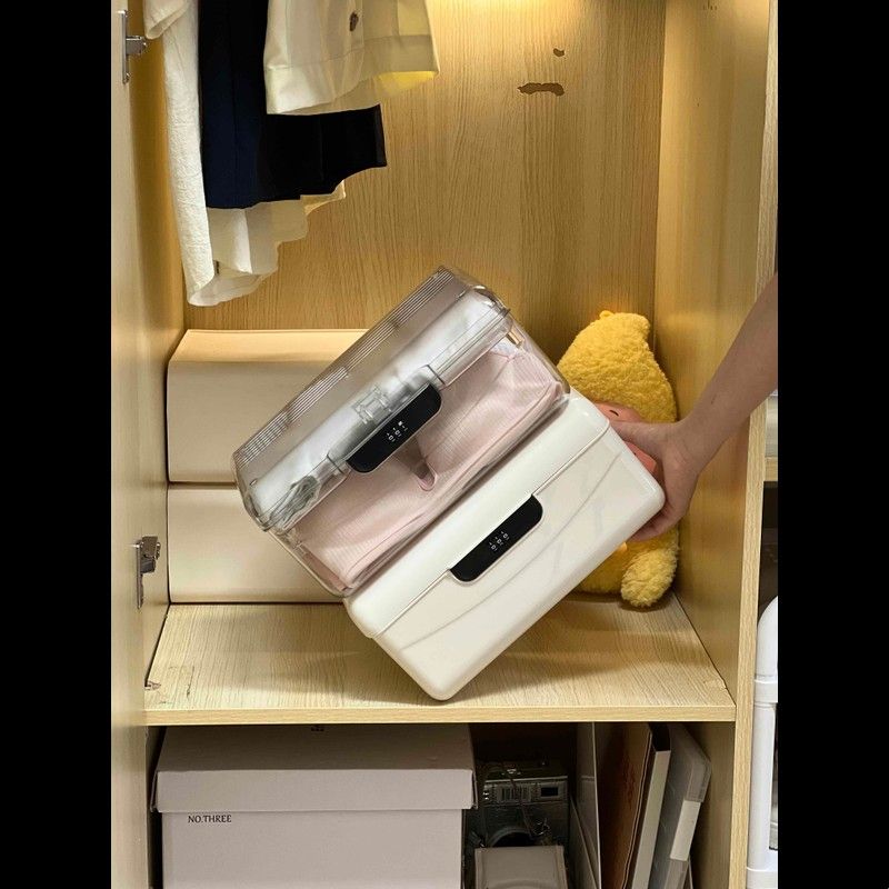 带锁密码箱抽屉式收纳盒宿舍衣柜内衣收纳透明储物柜证件文件收纳
