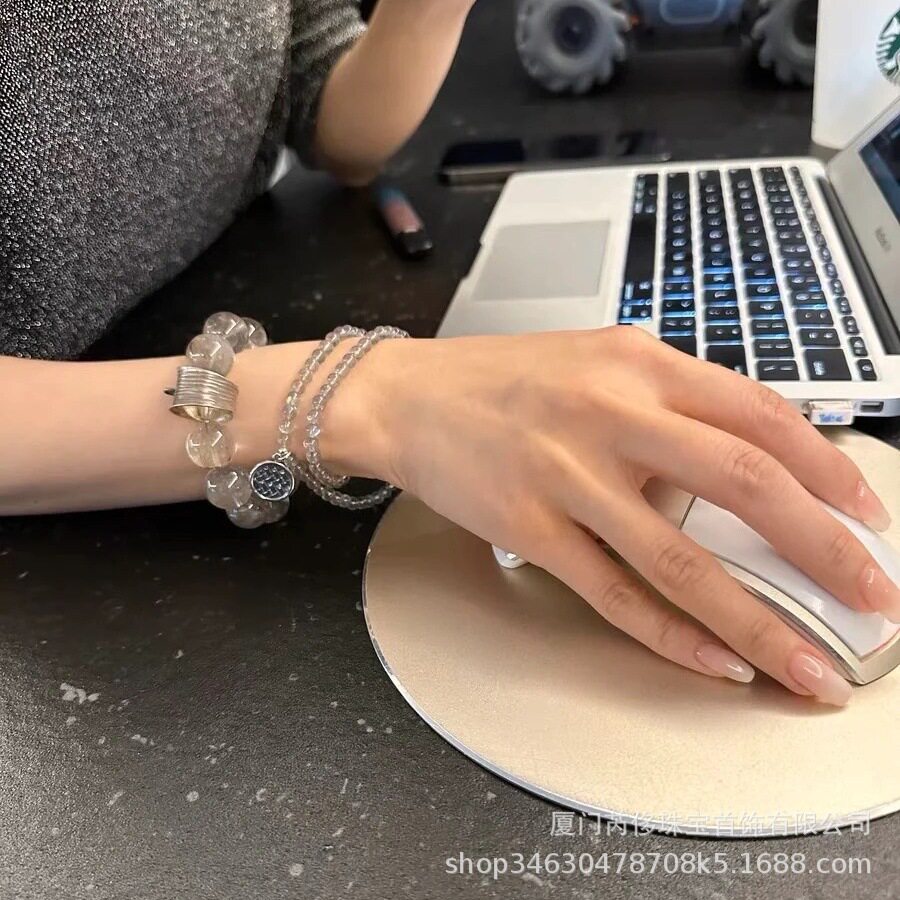 【高级玻璃体 蓝光闪烁】天然灰色月光石两圈手串 拉长石手链女