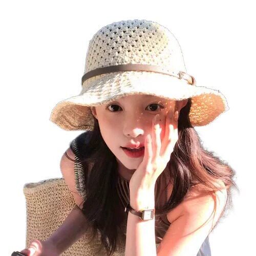 镂空草帽女夏季海边沙滩度假大帽檐可折叠遮阳防晒帽草编渔夫帽子