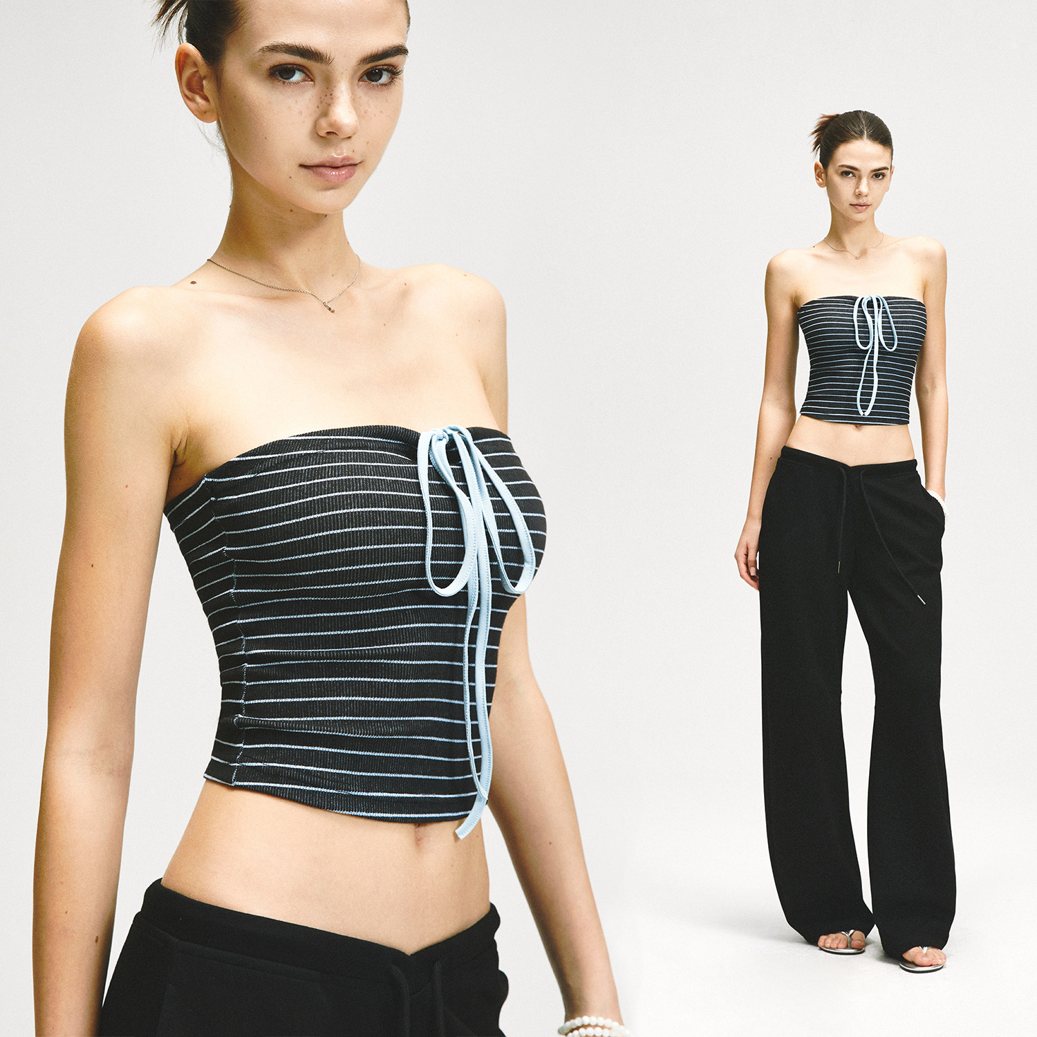 KVKV 撞色条纹系带挂脖抹胸