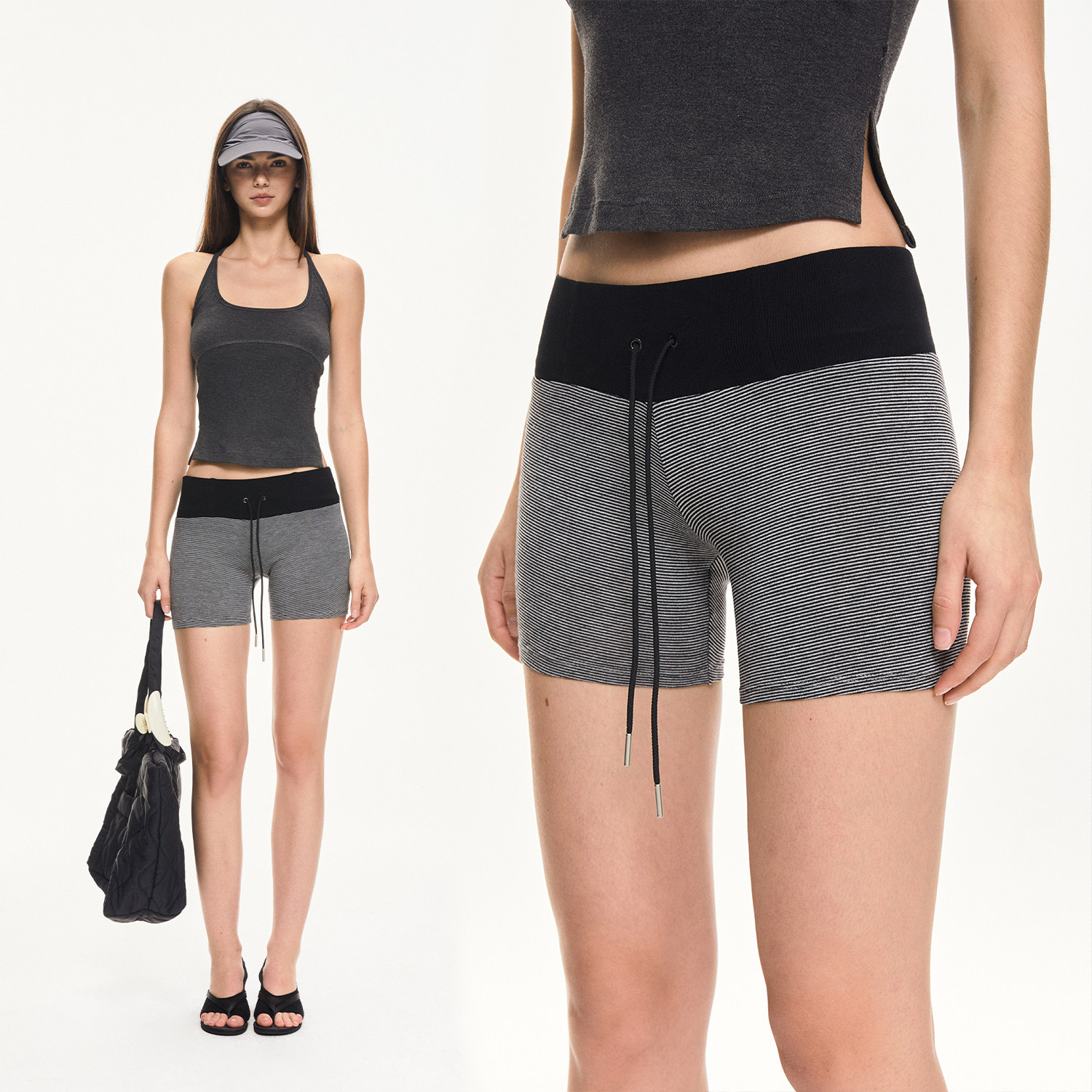 KVKVKVKV运动瑜伽慢跑肤感条纹撞色短裤