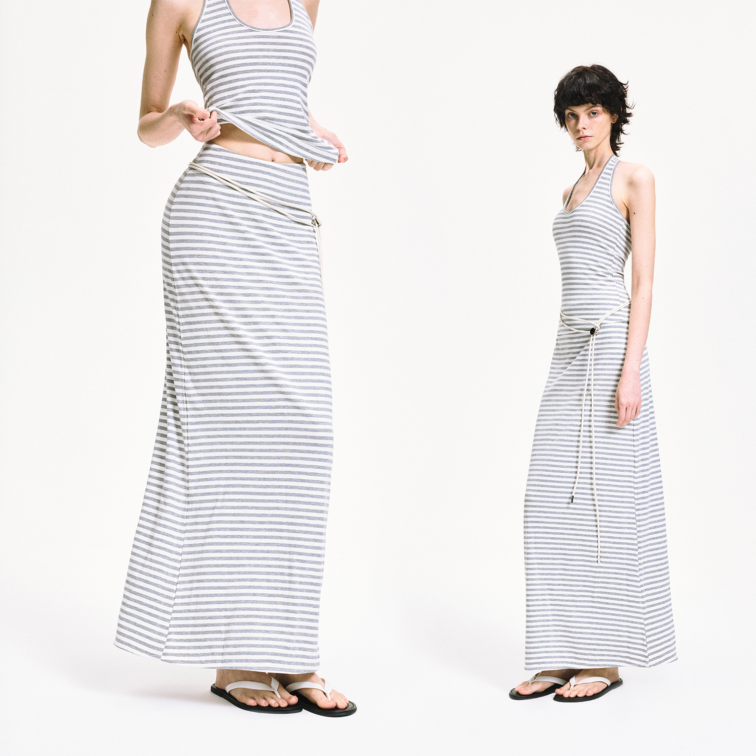 KVKV 莱赛尔条纹包臀弹力修身半裙 休闲百搭性感气质高级感长裙