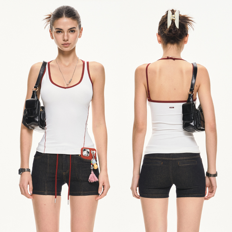 KVKV撞色包边哈梭运动背心 修身显瘦高级感纯欲休闲瑜伽吊带上衣