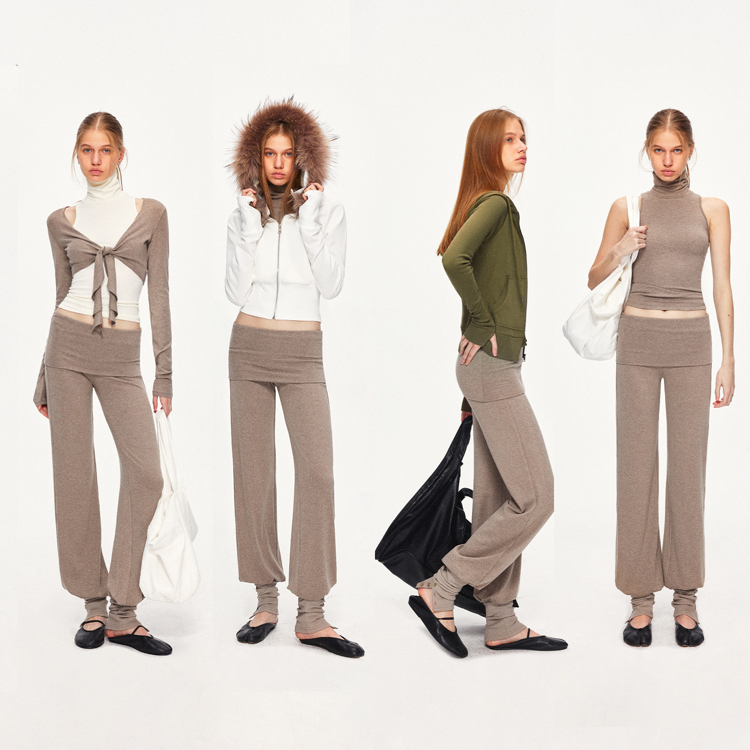 KVKV羊毛肤感燕麦色可拆卸袜套束脚翻腰运动瑜伽裤卫裤