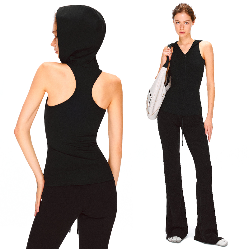 KVKV 肤感连帽无袖收腰背心瑜伽运动工字背心