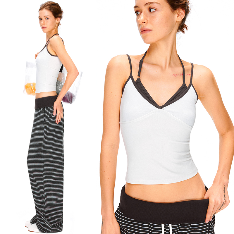 KVKV 肤感假两件撞色可调节V领结构运动瑜伽挂脖吊带