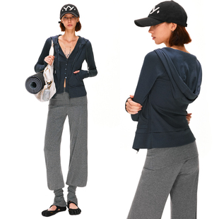 连帽运动外套长袖 KVKV 藏蓝色雪花肌理感假两件开衫