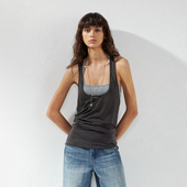 背心 KVKV 深灰色真两件撞色叠穿层次感无袖 性感纯欲露背吊带上衣